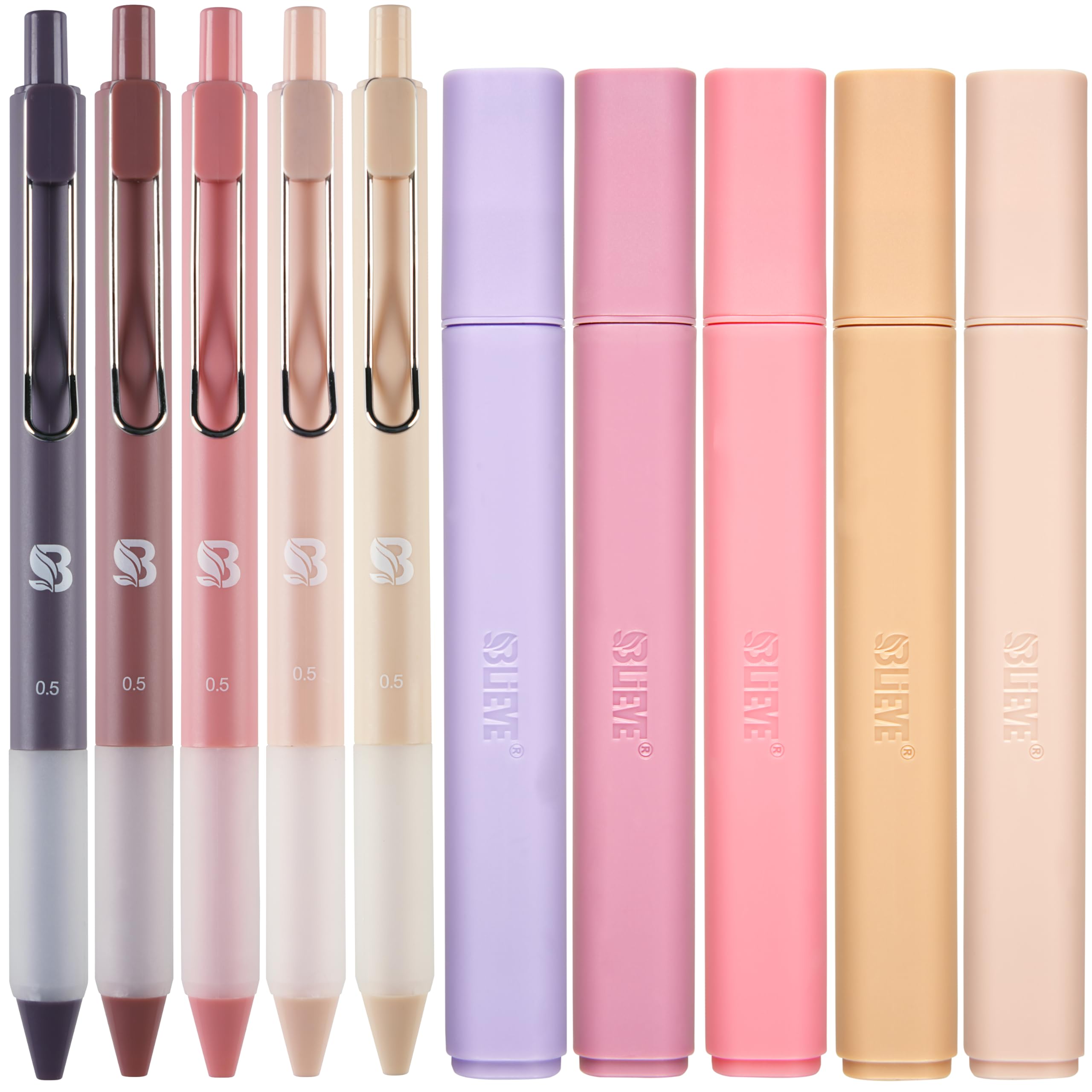 BLIEVE - Aesthetic Highlighters and Gel Pens With Soft Ink and Chisel Tip, Bible Highlighters and Pens No Bleed, Dry Fast Easy to Hold, for Bible Journaling Planner School Supplies (MORANDI)