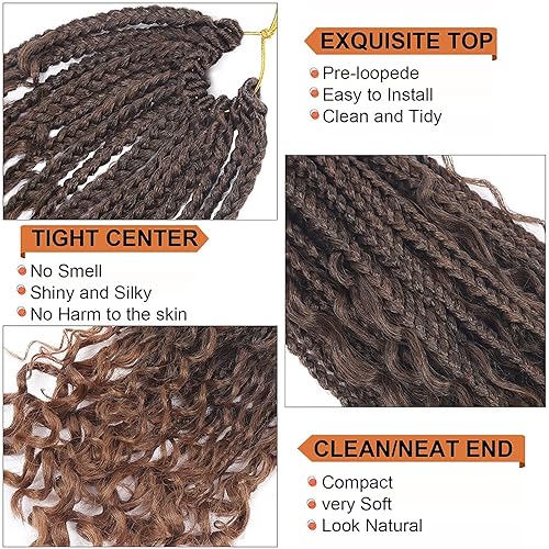Miniatura 3 de Goddess - Trenzas de ganchillo con extremos rizados, trenzas bohemias de 8 pulgadas, paquete de 8 paquetes de 3 trenzas de ganchillo, extensiones de
