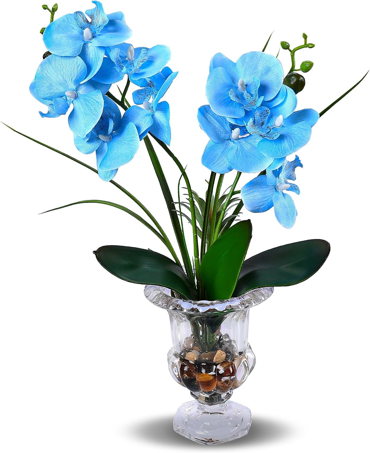 Jusdreen Artificial Purple Orchid in Glass Vase, Realistic Phalaenopsis Arrangement with Potting for Home Office Table Decor, 14.5 Inch Flower Centerpiece