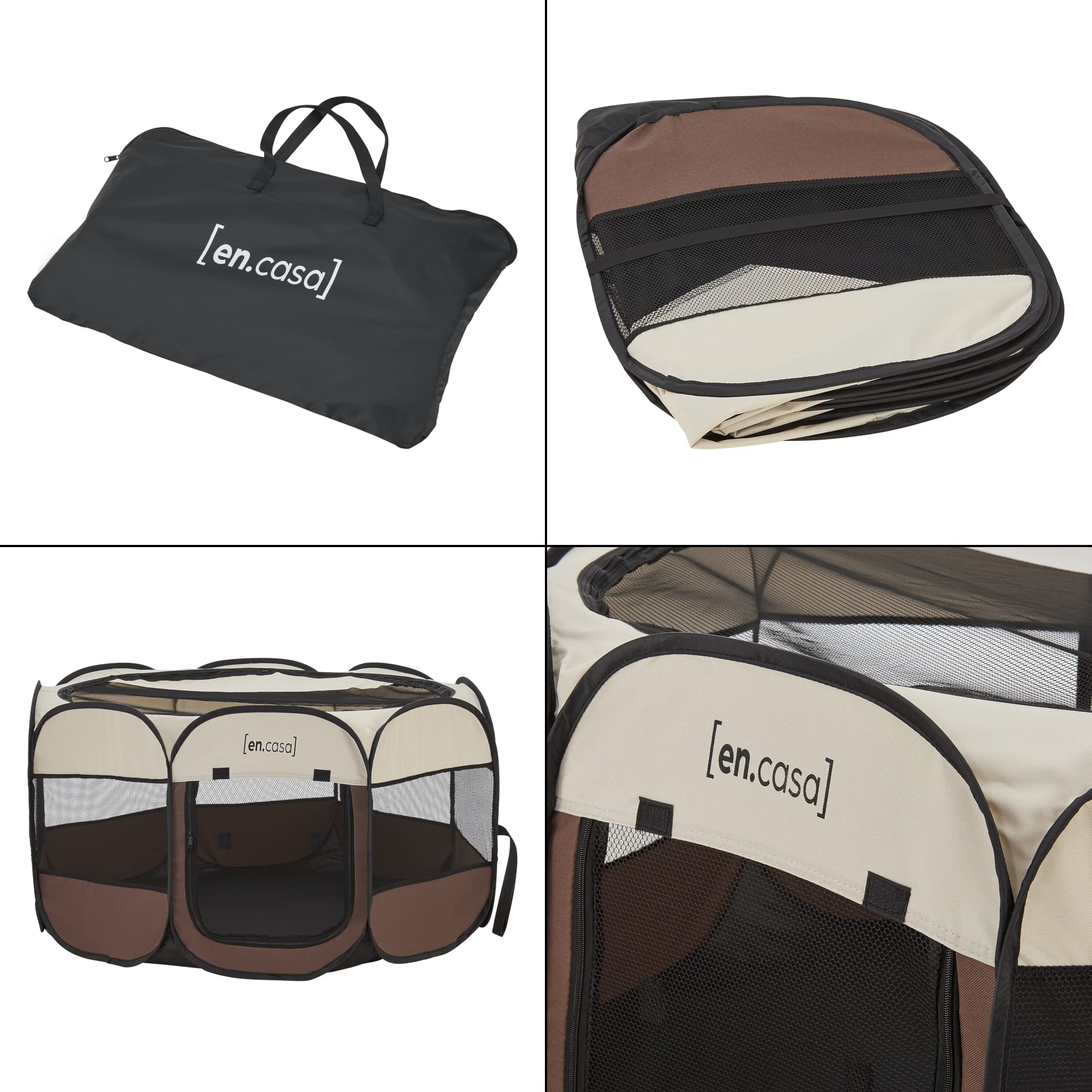 [en.casa] Recinto Morbido per Animali (AxLxP) 58 x 114 x 114 cm Box Pieghevole per Cuccioli, Tessuto Impermeabile, incl. Borsa di Trasporto