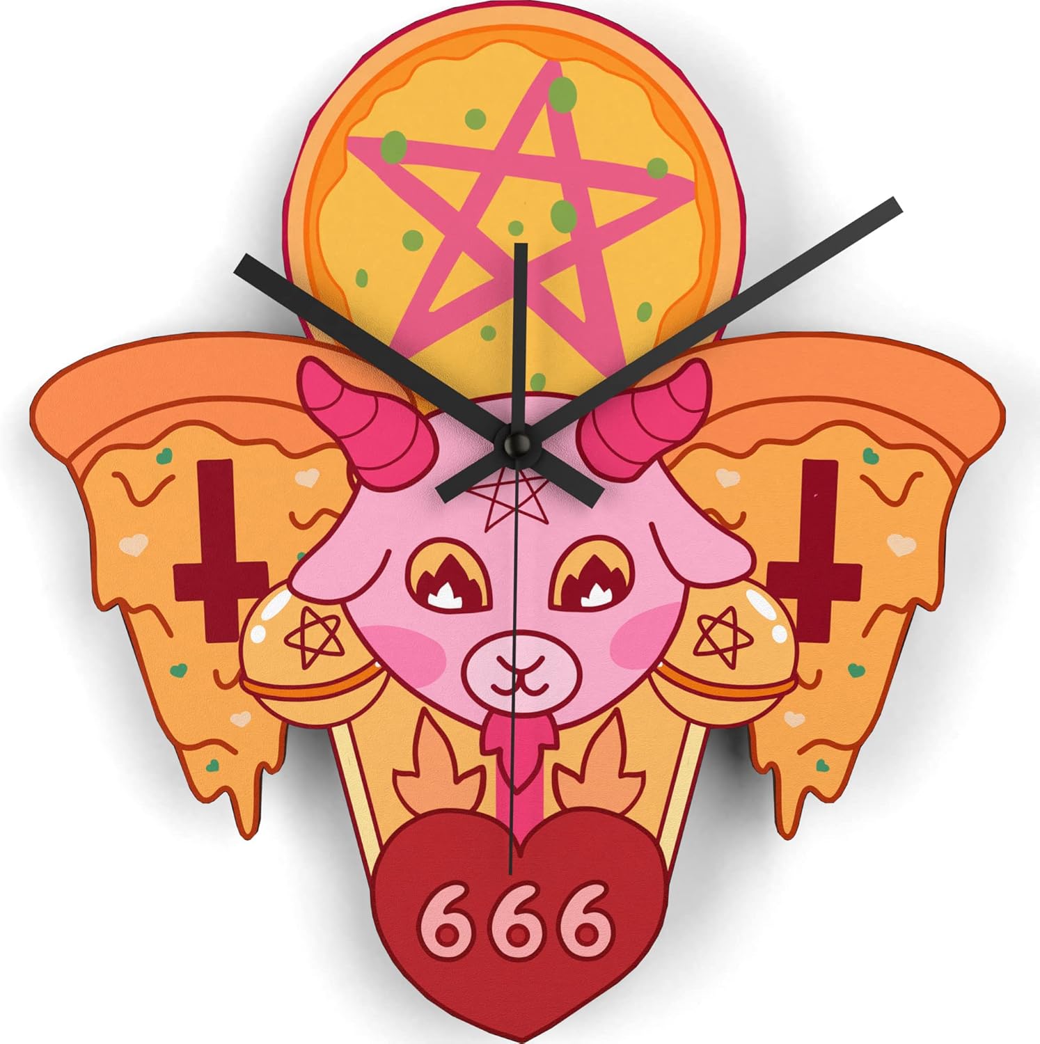 Wooden Wall Clock Cute Mounted Home Decor Kawaii Baphomet Cafe Kitchen 666 Living Room Pentacle Bedroom Laser Cut Plywood Silent Watch Satan Eco DIY Numbers Stickers Wall Art
