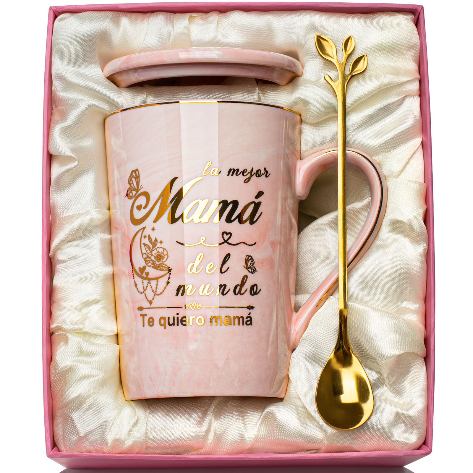 Regalo Dia de la Madre, Regalos para Madres, Regalo Cumpleaños Madre Taza, Regalo Mamá Regalos Día de la Madre Regalo Original, 400ml Ceramica Taza, con Tarjeta, Cuchara Caja de Regalo