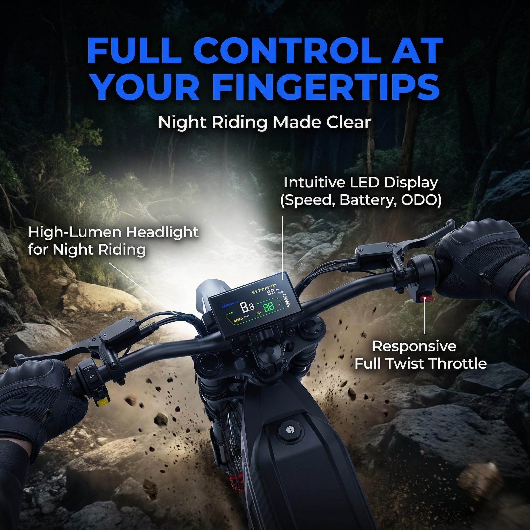 GT600 Bicicleta Eléctrica para Hombre, Moto Eléctrica para Adultos con Batería de 72V 30Ah, Neumático Todo Terreno de 19" /17", Frenos Hidráulicos Motocross Eléctricos, Hasta 100 km