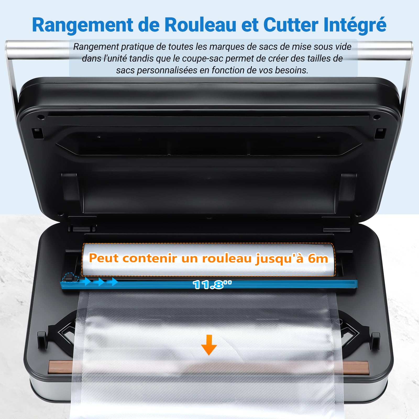 INKBIRD Machine Sous Vide Professionnelle pour Alimentaire, Double Pompe, Automatique, Modes Sec/Humide/Liquides, 20L/min, 160 Watts, Silencieuse, Coupeur Intégré et Rangement, Sacs et Rouleaux Inclus