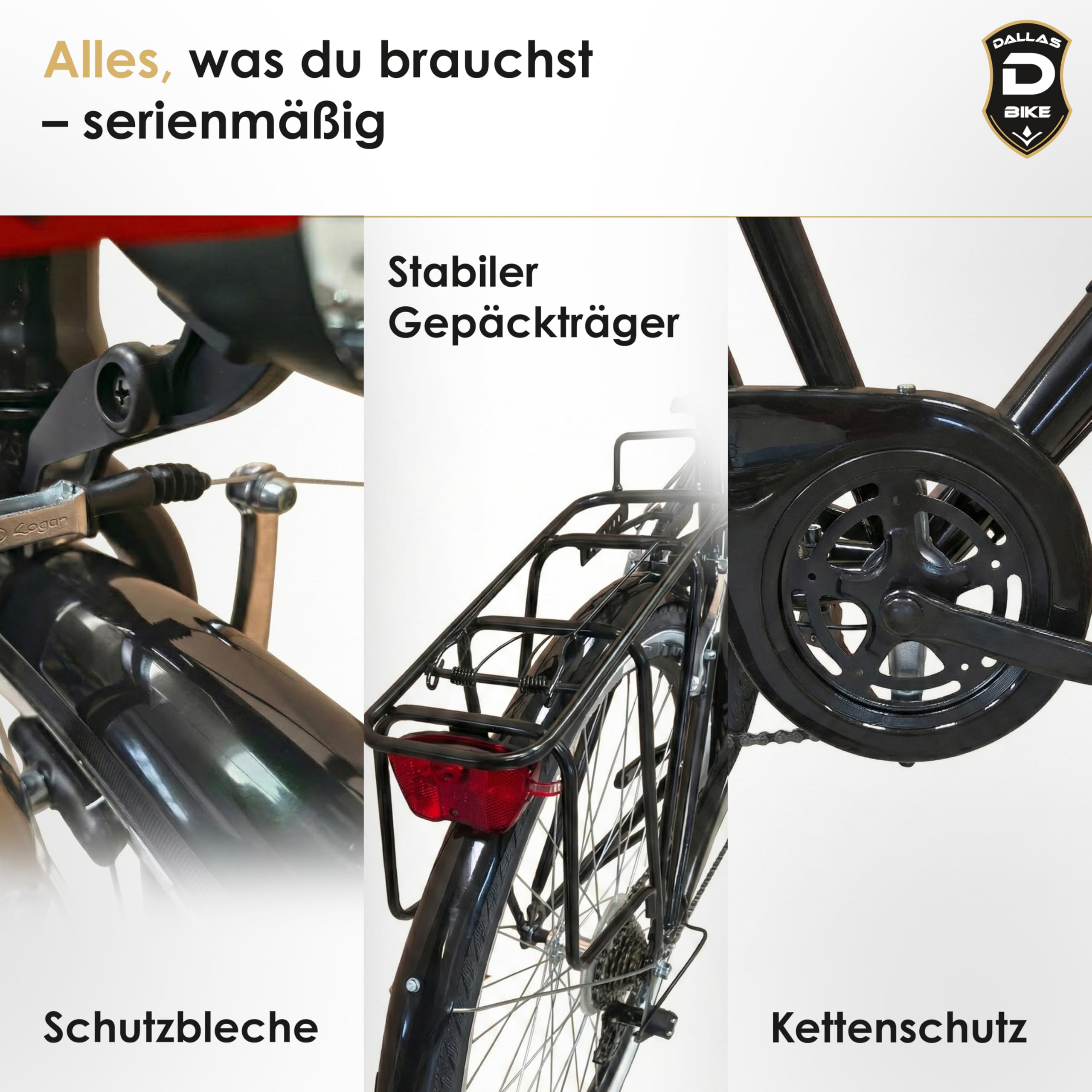 Fahrrad 28 Zoll - Bequemes Trekkingrad für Damen und Herren - mit 7-Gang Shimano Schaltung - Robustes Herrenfahrrad mit Stahlrahmen - Cityrad - Dallas City Trekking - Schwarz