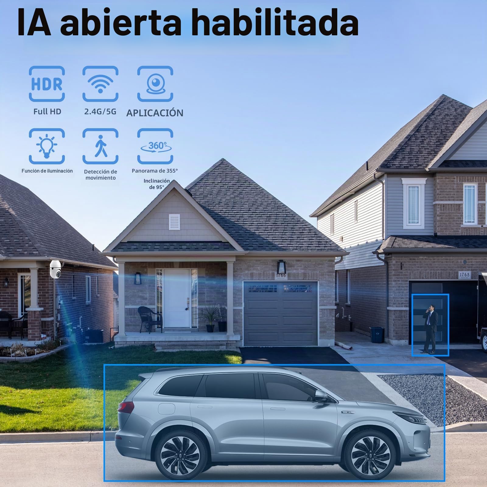 Hawkray - Cámara de seguridad con foco de luz -5G y 2.4GHz WiFi 2K 3MP, cámaras de seguridad inalámbricas, detección de movimiento al aire libre y monitoreo de alarma 911, habilitado para IA abierta