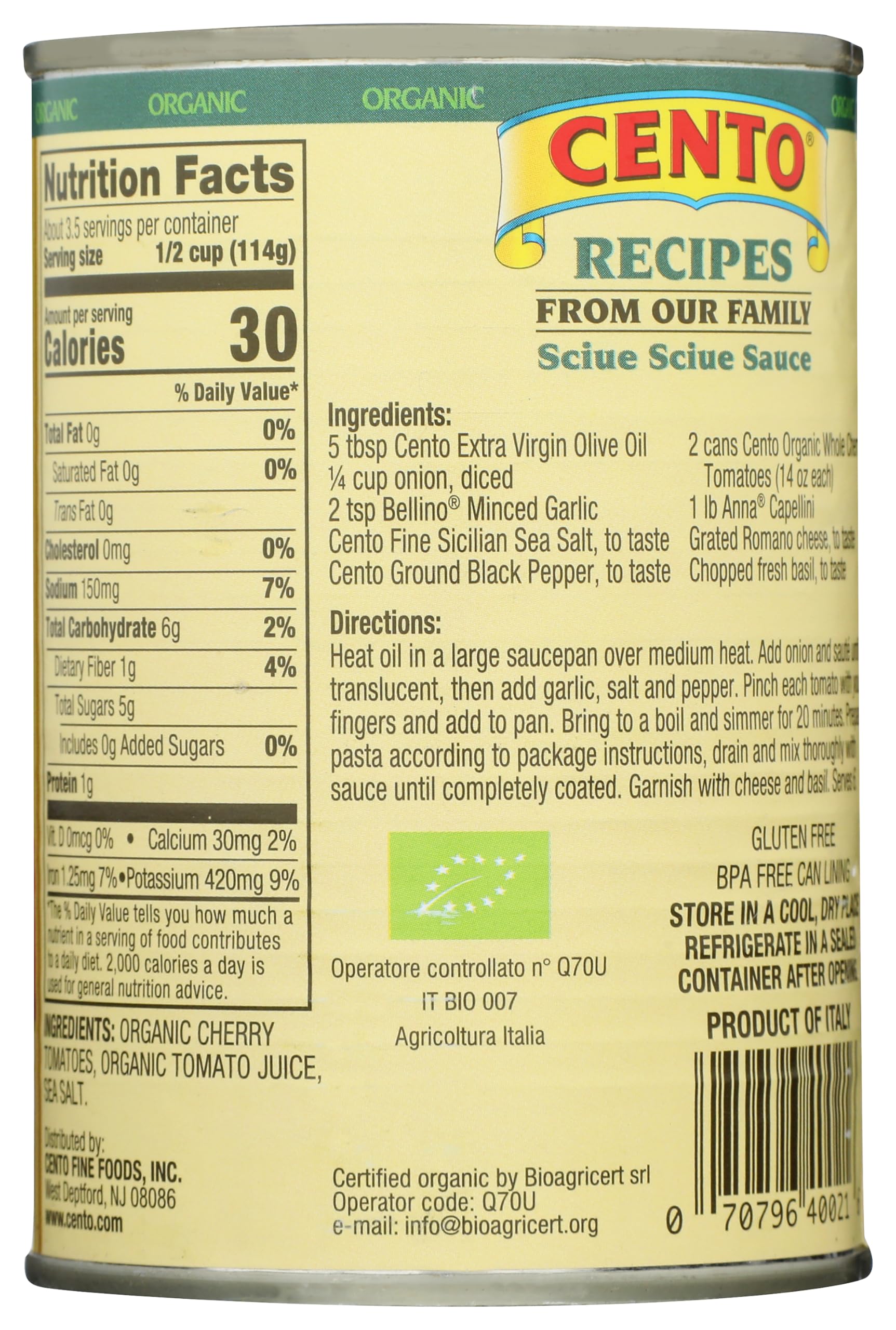 Cento Organic Cherry Tomatoes 14 oz, Pack of 4