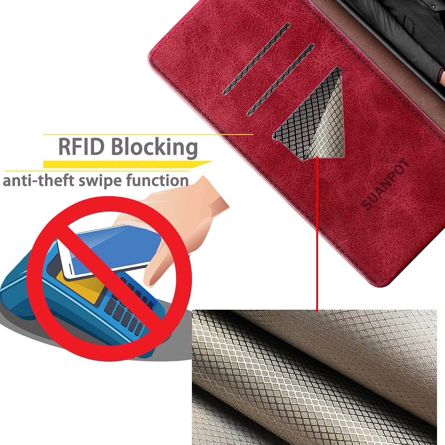 SUANPOT for Moto G Power 2021 with RFID Blocking Leather Wallet case Credit Card Holder, Flip Folio Book Phone case Shockproof Cover for Women Men for Motorola Moto G Power 2021 case Wallet Red