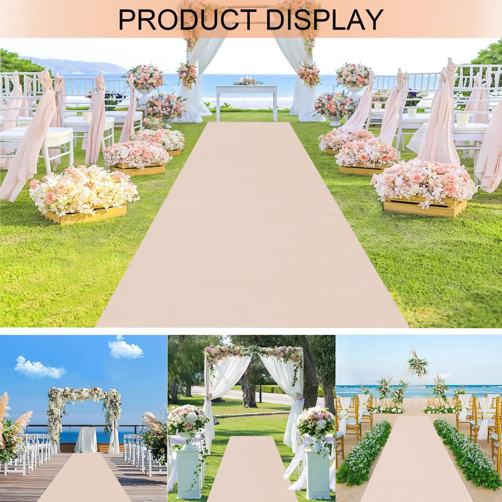 Luyckfrazy Champagnerfarbener Gangläufer, Hochzeitsteppich, 10 m, 20 m, Event-Zeremonie-Teppich, 2 mm dick, Rollbahn-Teppiche, Rolle für Kirche, Party, Abschlussball, Flur, Dekoration (Size : 1x50m)