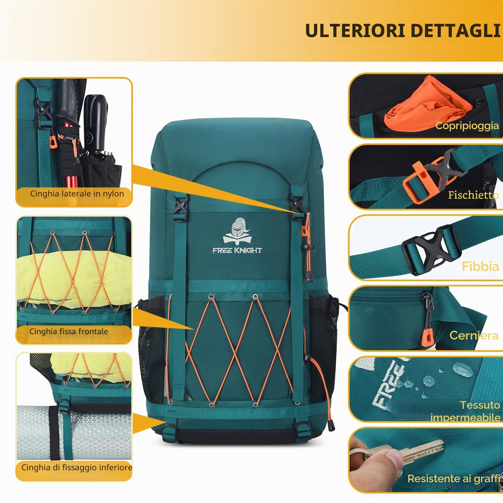 Bseash Zaino da trekking impermeabile da 40 litri con copertura antipioggia, borsa da viaggio per sport all'aria aperta, campeggio, arrampicata, ciclismo, sci, nero, 40L, Per esterni