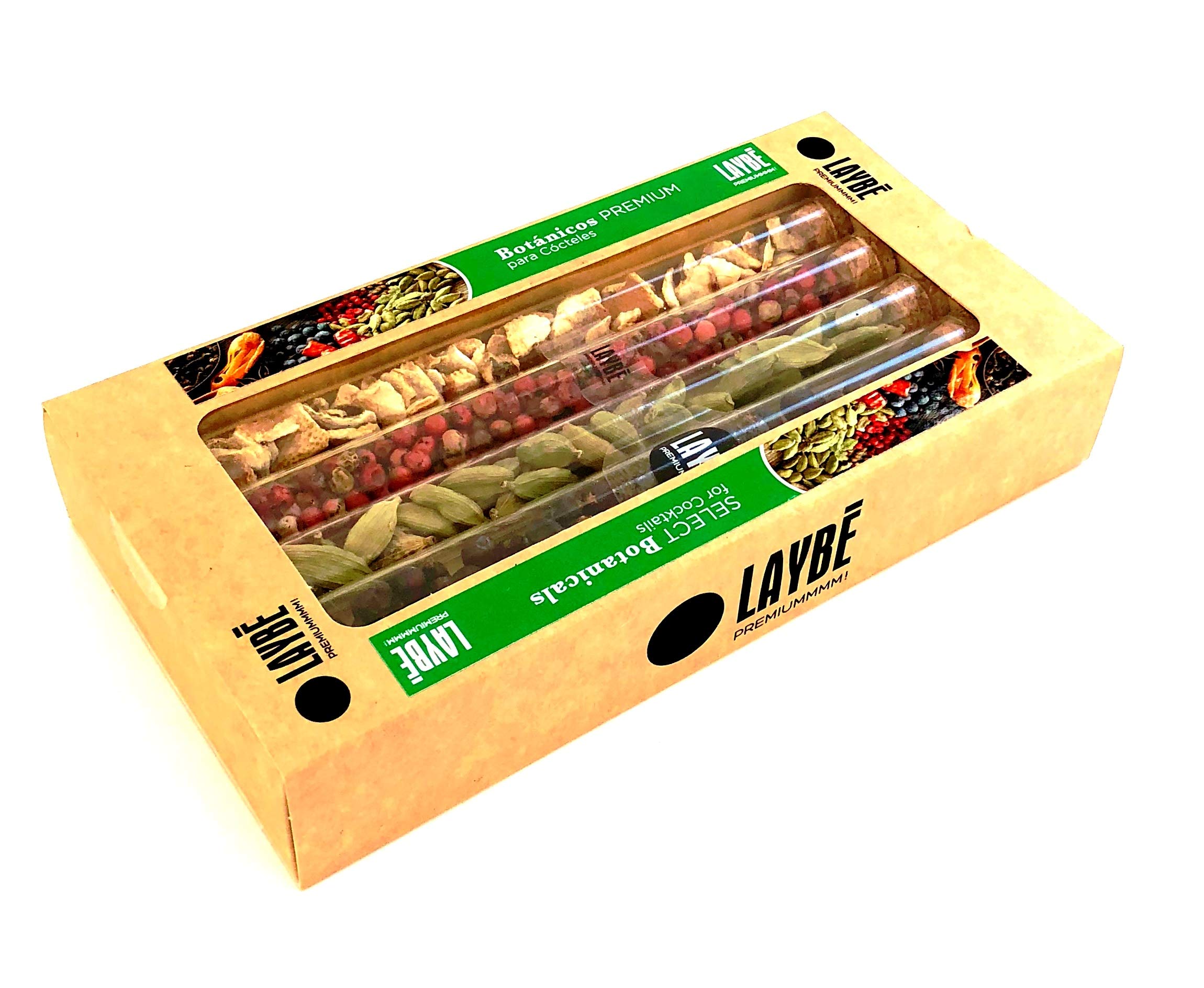 LAYBE ESTUCHE Botánicos Premium Cócteles Pimienta Rosa Brasil Cardamomo Verde Corteza Naranja Enebro Bayas