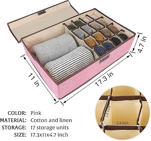 Miniatura 2 de Organizador de ropa interior rosa, organizador de 2 piezas de calcetines con tapa, divisor de 17 celdas, organizador de cajones de ropa, cajas de