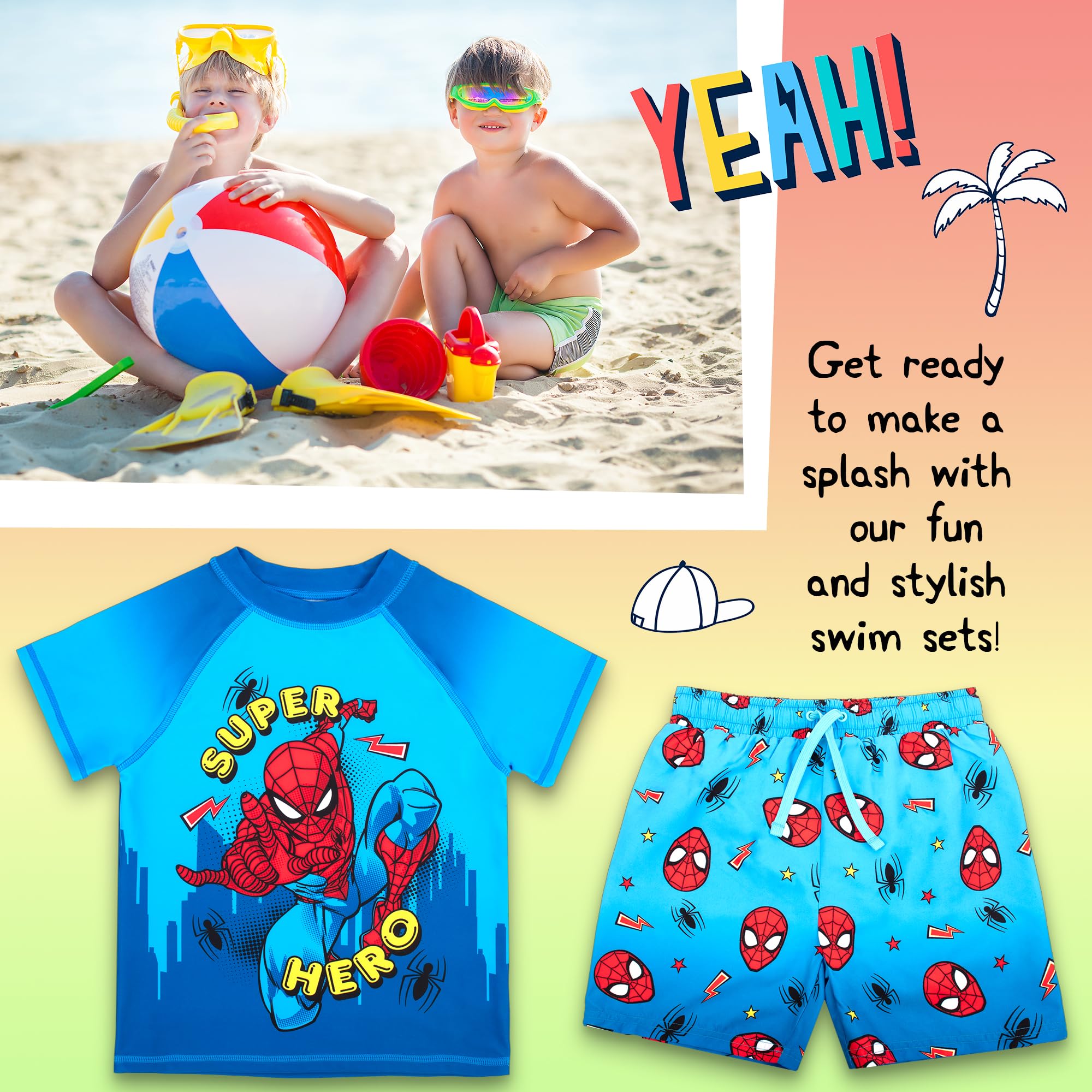 Marvel Spiderman Maillot de bain 2 pièces pour garçon avec short de bain et t-shirt Protection solaire UV 2-6 ans