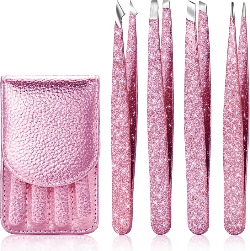 FungChoi Conjunto com 4 Pinças de Precisão em Aço Inoxidável, Rosa