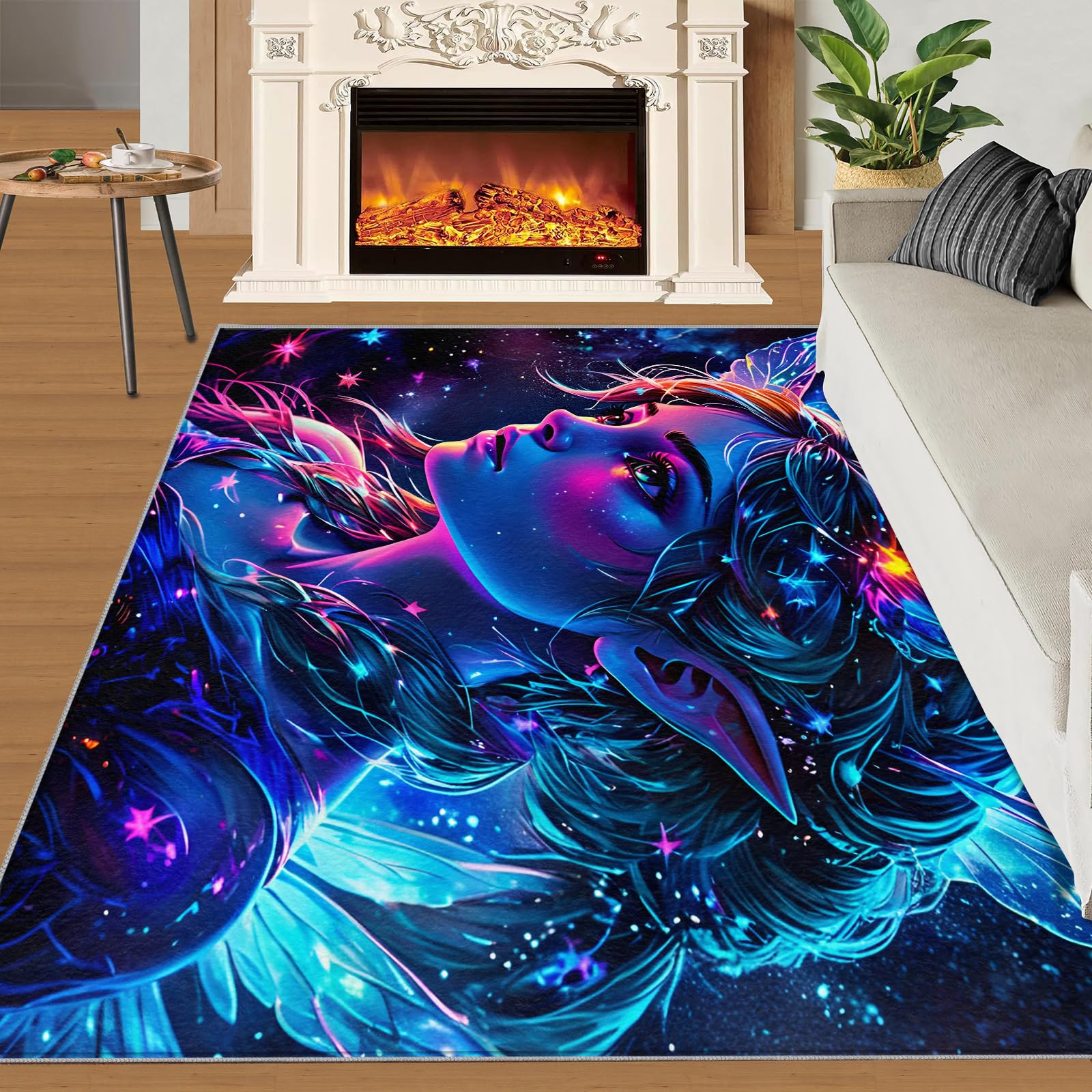 XEODIAT Fantasy Galaxy Princess Area Rug Neon Beauty Princess Non Slip Cushioned, Easy Clean Floor Carpet for Entrance Bedroom Bathroom Kitchen 60 x 110 cm