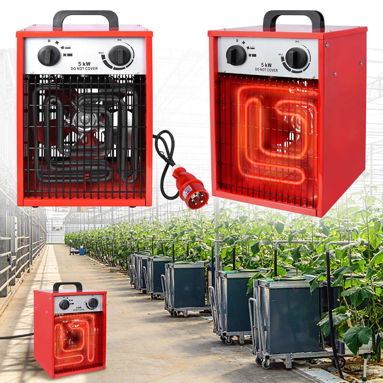 YRHome Termoventilatore Elettrico da 5 KW, Riscaldamento Professionale Industriale Con 3 Livelli, Protezione da Sovraccarico, Termostato per Uso Interno
