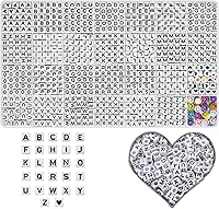 Vista 8 de Cuentas del alfabeto de la A a la Z, más de 1300 cuentas de letras, acrílicas redondas de 0.157 x 0.27 pulgadas, dígitos negros y cuentas de sonrisa