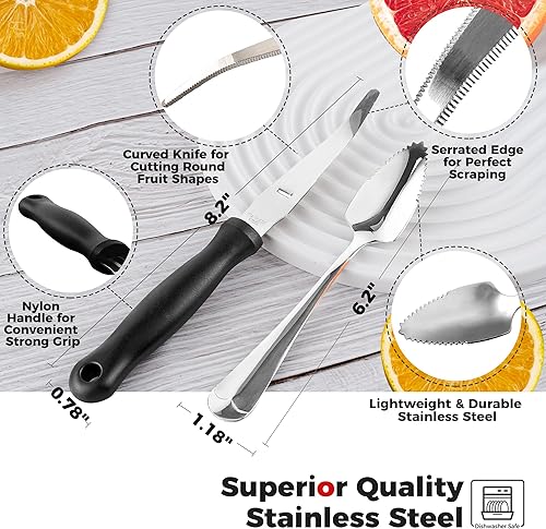 Miniatura 7 de Better Houseware Juego de cuchara y cuchillos de toronja cuchillo de acero inoxidable con mango de nailon borde dentado apto para lavavajillas