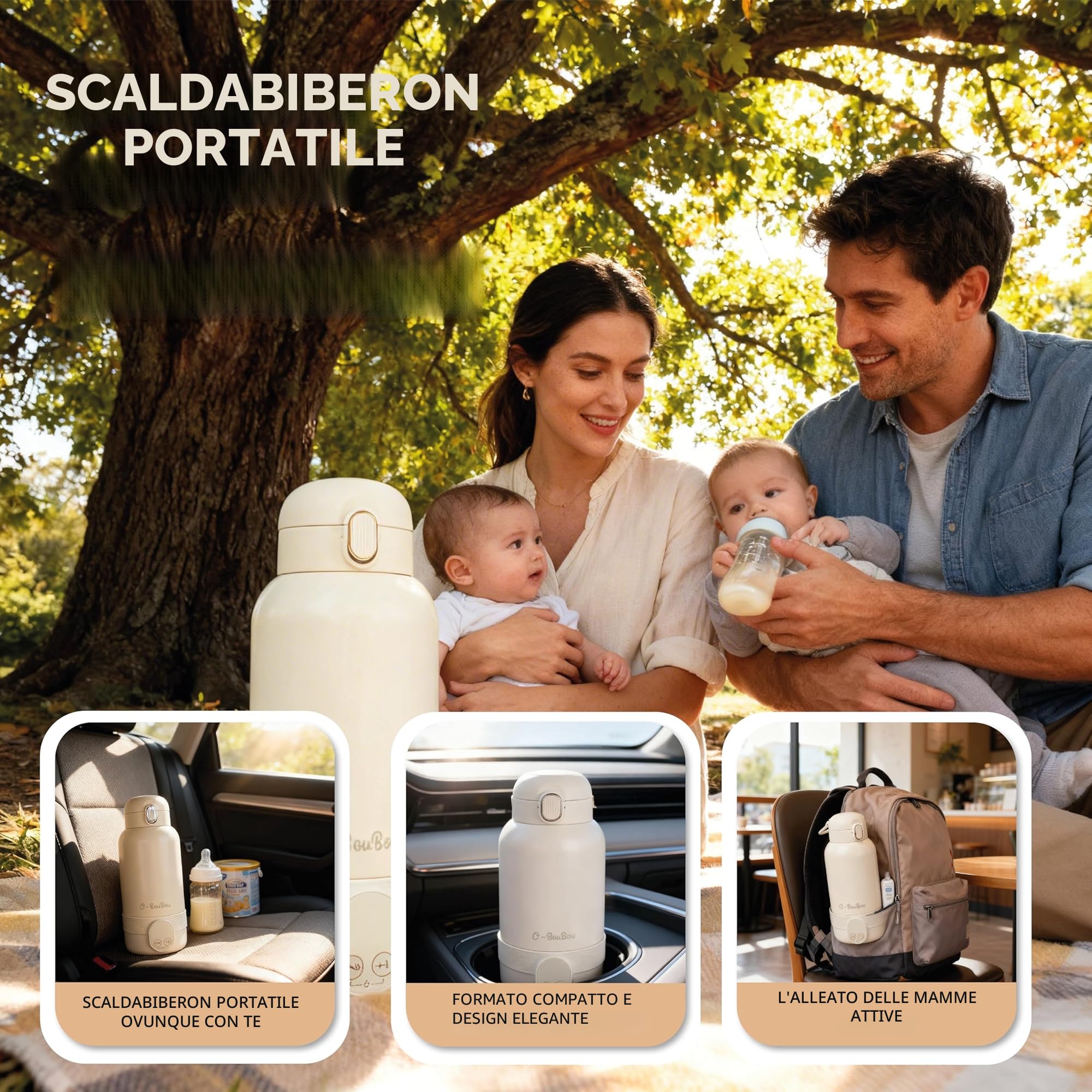 Scaldabiberon Portatile – Scalda Biberon Neonato – Capacità 500 ml – Latte Materno e Acqua – Acciaio Inossidabile – per la Notte, le Gite e i Viaggi – Riscaldamento Rapido – Batteria a Lunga Durata