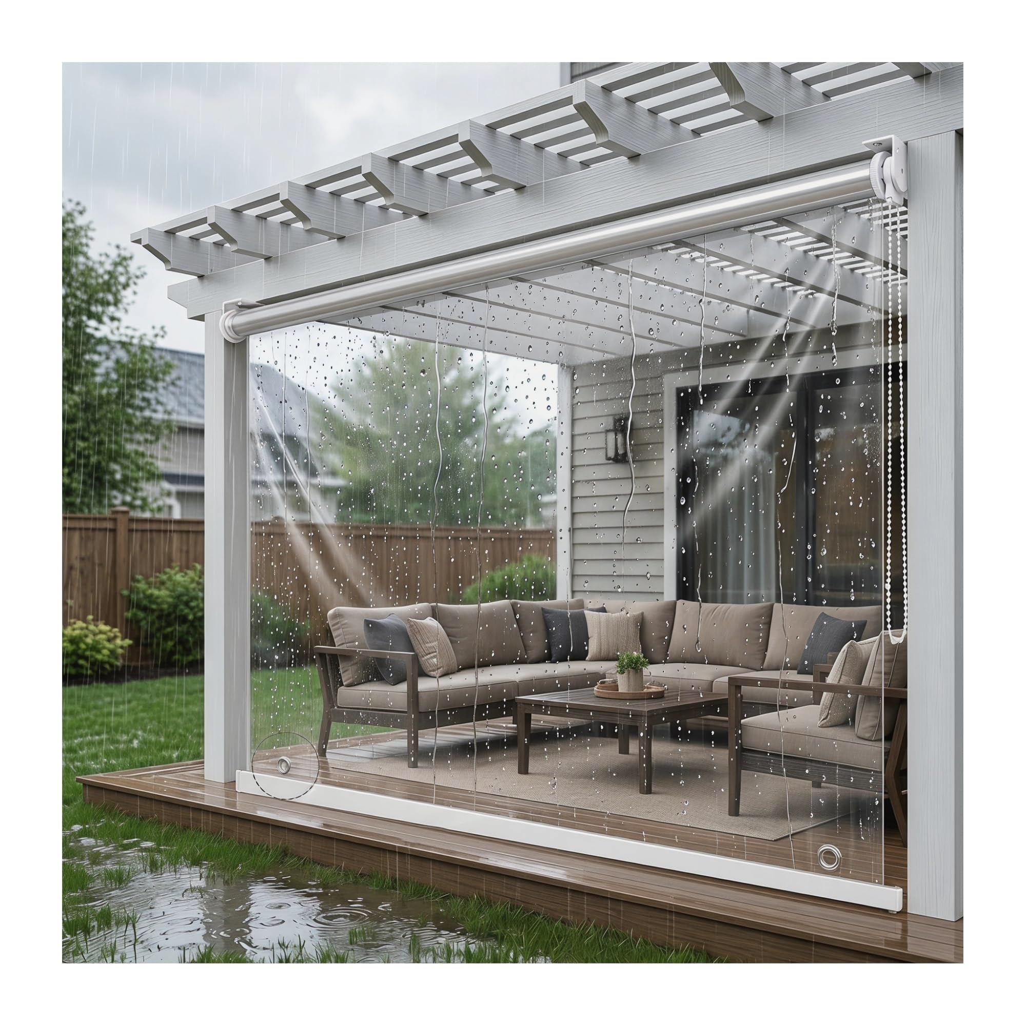 Heavy Duty Clear Windproof Roller Shade，for Balcony Patio Transparent PVC Blind & Custom Size Draft Stopper Waterproof Thermal Insulated Soft Vinyl Partition，Grommet(W105*H160cm/W41.33*H62.9in)
