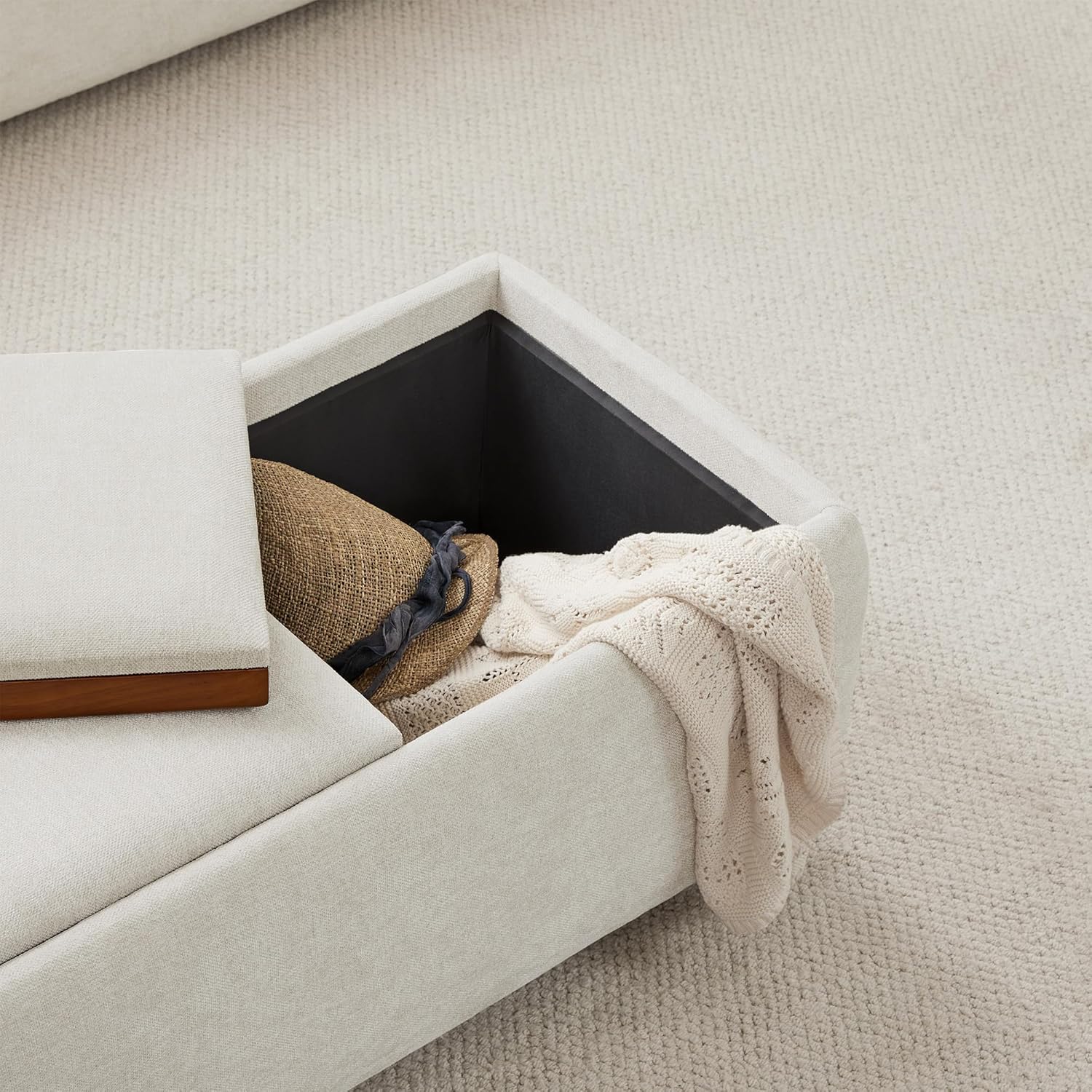 CHITA Storage Ottoman with Tray Lids, Linen Fabric Bench