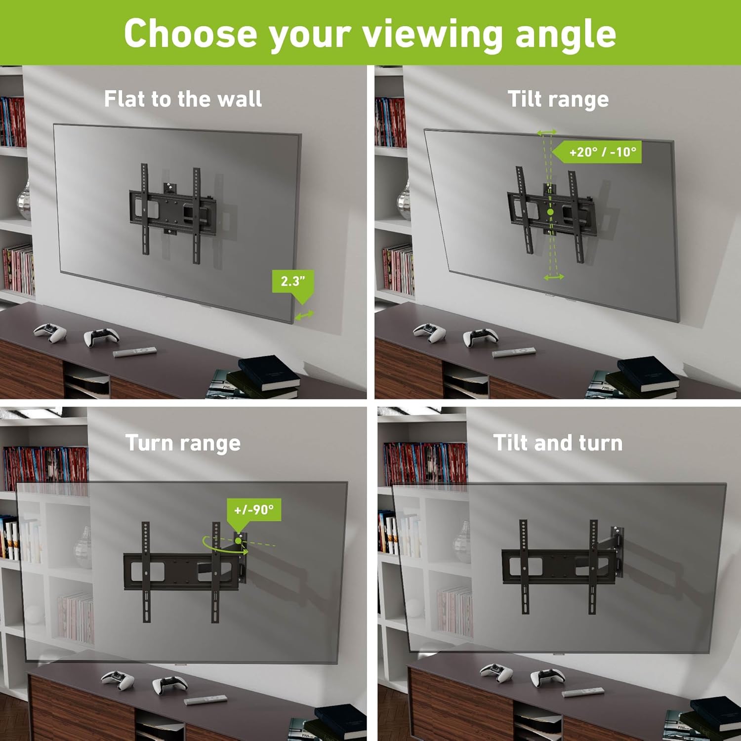 D-Line Full Motion TV Wall Bracket for 32-70 Inch TVs, Tilt, Turn and Extend, VESA 200x200mm - 400x400mm, Holds up to 110lbs