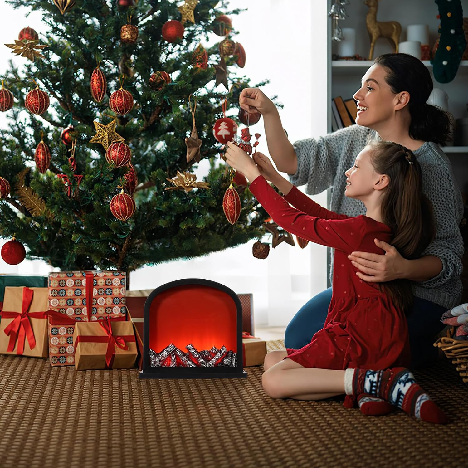 バッテリー式暖炉ランプ 高性能デスクトップライト 美式壁炉夜灯 寝室 パーティー ホリデー用 インテリア装飾用