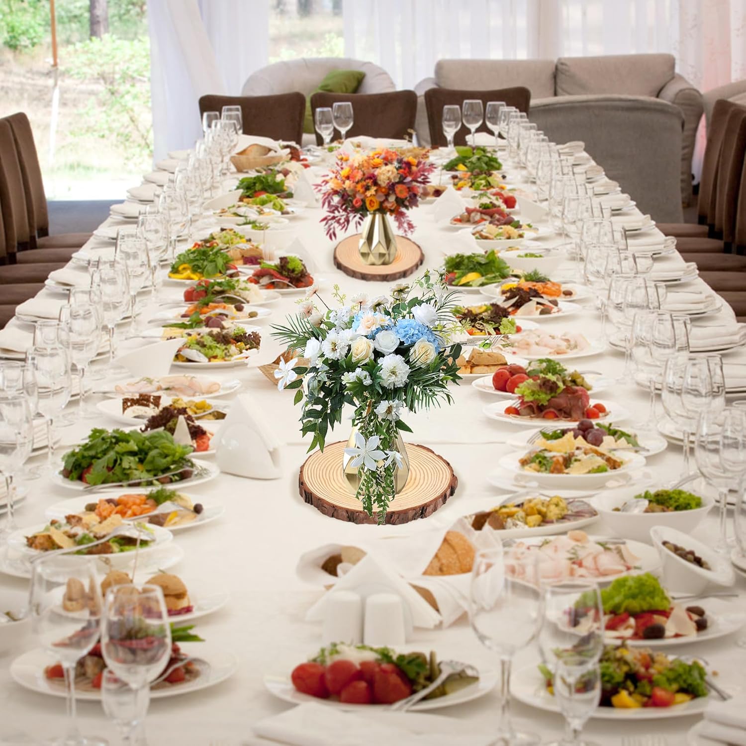 Set of 10 Wood Slices for Centerpieces 7-8 inch, Natural Unfinished Wood Craft Kits, Tree Slices with Bark for DIY Crafts Wedding Christmas Party Decoration, Wood Centerpieces for Tables