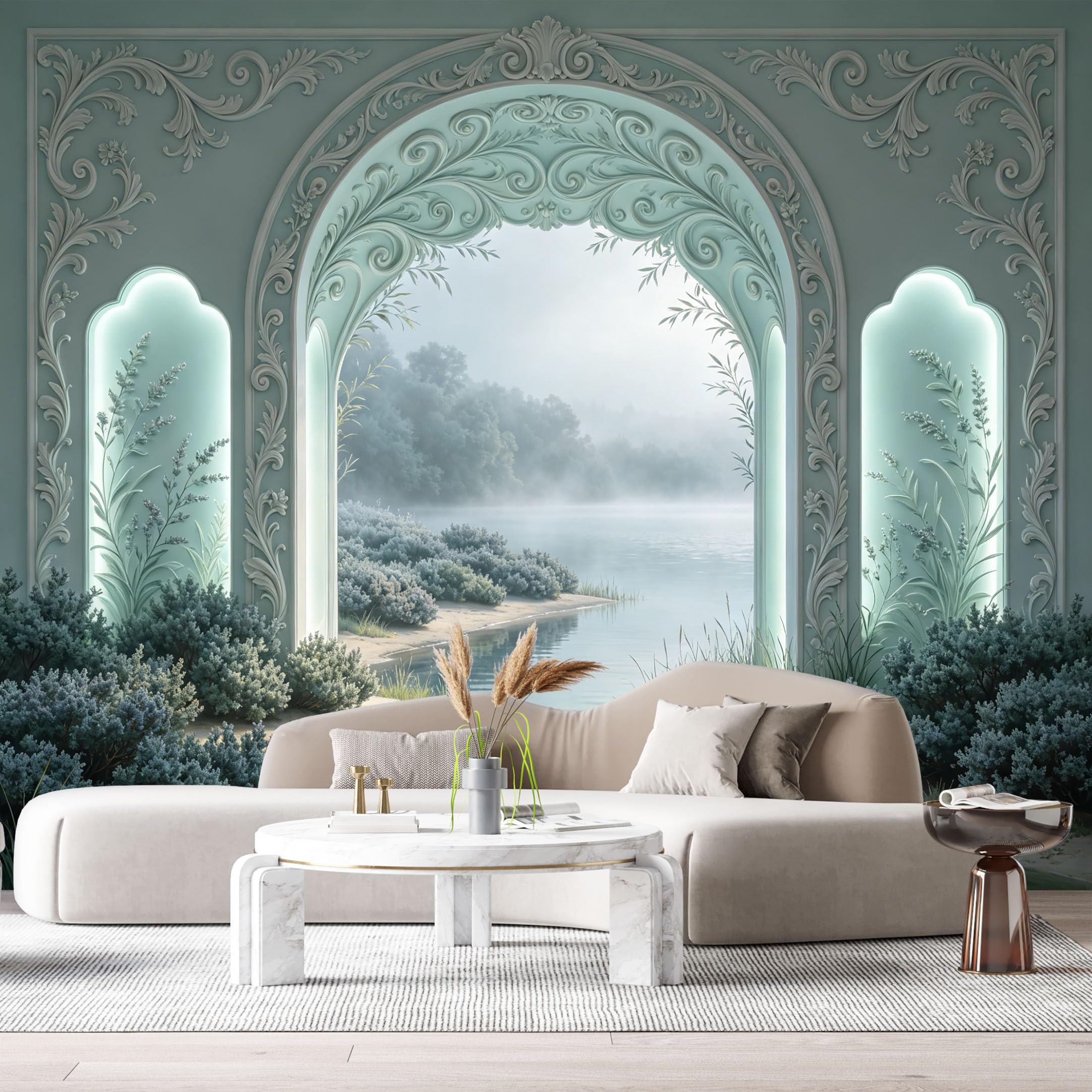 Custom Size Wall Murals Misty River Landscape Ethereal 3D Trompe L'Oeil SelfAdhesiveWall Fabric Removable Wallpaper Wall Decor for Living Room Bedroom Bathroom