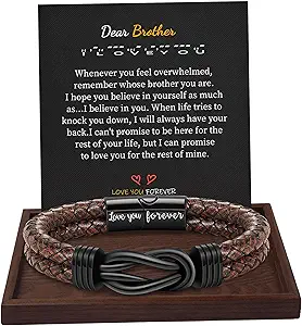 Gifts for Men Leather Bracelet Brown Braided Forever I Love You Gifts for Him Infinity Cuff Bracelets Birthday Gifts for Boyfriend Son Grandson Husband Dad Mens Fathers Day Gift