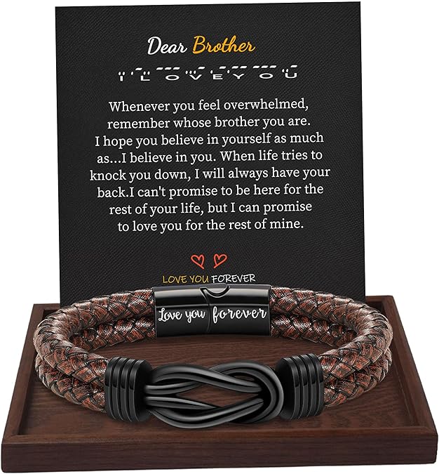 Gifts for Men Leather Bracelet Brown Braided Forever I Love You Gifts for Him Infinity Cuff Bracelets Birthday Gifts for Boyfriend Son Grandson Husband Dad Mens Fathers Day Gift