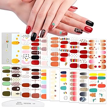 amazon com wokoto 20 sheets 280 pieces cute design nail polish strips full wraps nail stickers self adhesive nail decals with nail files for women girls diy nail art decoration gel nail strips stickers