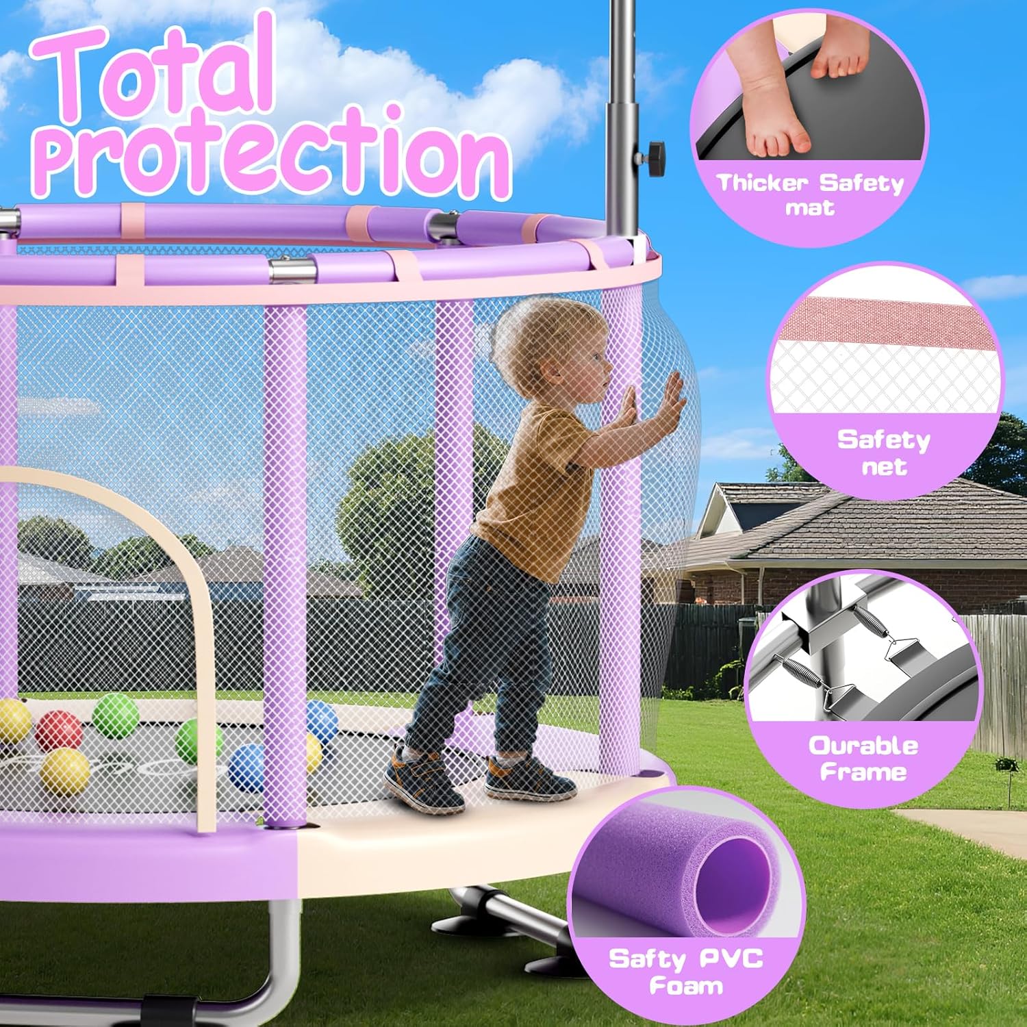 55" Toddler Mini Trampoline for Kids, Indoor Outdoor Toys with Swing, 440lbs Baby Kids Trampoline, Gymnastics Bar, Birthday Gifts for Boy Girl Age 1-8