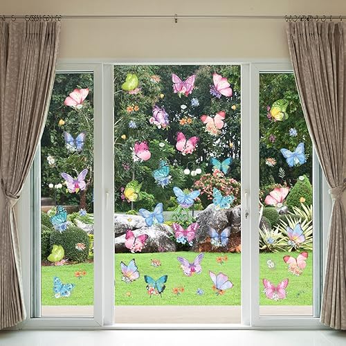 Miniatura 5 de 80 calcomanías de mariposa para ventana de ventana coloridas flores de mariposa calcomanías de ventana de primavera para el hogar cristal de ventana