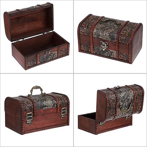 Miniatura 3 de ELLDOO Caja de cofre del tesoro vintage, caja de recuerdos pirata para regalos de niños, caja de almacenamiento de tesoros de madera, caja