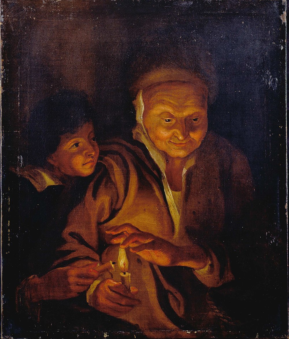 Tableau baroque de Peter Paul Rubens - A Boy Lighting a Candle - cadre marron moyen format mat