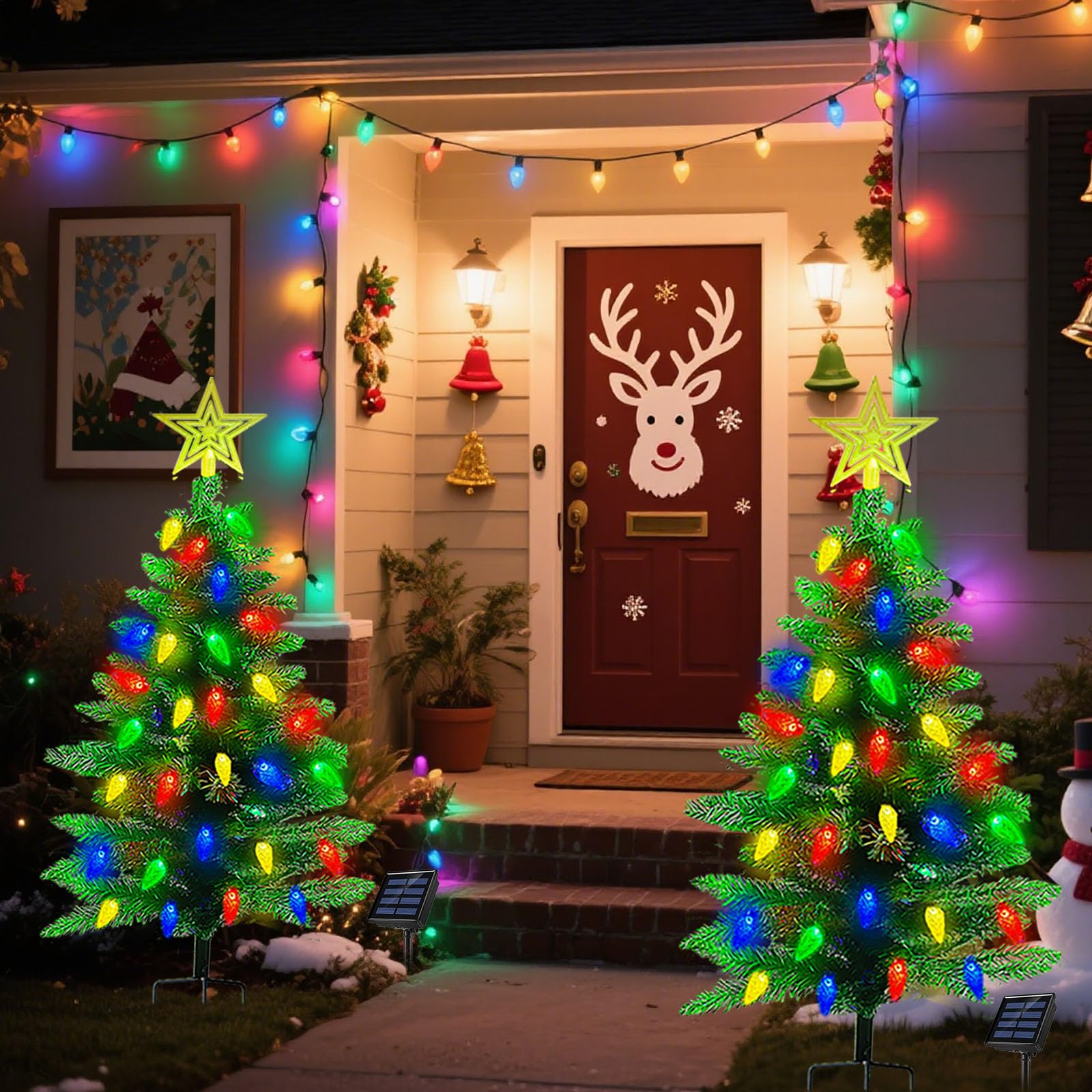 2 Stück 90 cm Solar-Weihnachtsbaum für den Außenbereich, 8 Modi, Solar-Weihnachtsbaumlichter mit 100 LEDs, wasserdichte Solar-Weihnachtsbeleuchtung für Hof, Veranda, Weg, Grab, Friedhof, Dekoration