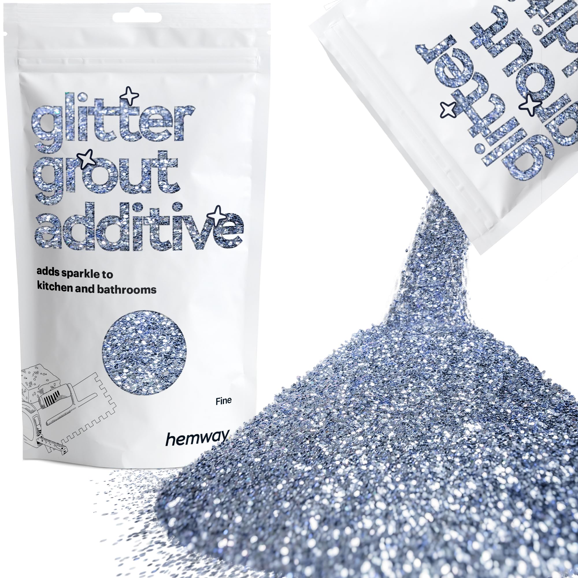 Hemway | Glitter Grout Tile Additive 100g for Tiles Bathroom Wet Room Kitchen | Easy to use - Add/Mix with Epoxy Resin or Cement Based Grout | Temperature Resistant (Azure)