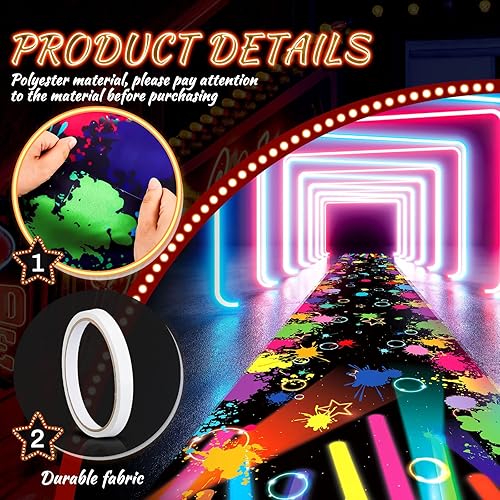 Miniatura 4 de Fabbay Alfombra de neón para decoración de fiesta, que brilla en la oscuridad, alfombra de los años 80, alfombra de pasillo de neón iluminada, pista