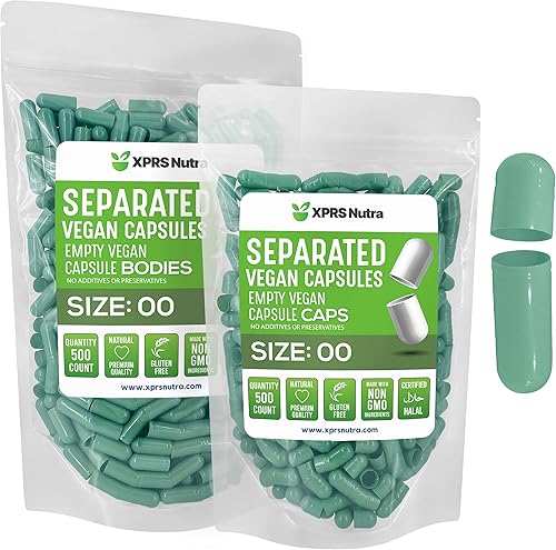 Miniatura 7 de XPRS Nutra Cápsulas separadas de tamaño vegano 00  500 cápsulas vacías de primera calidad separadas en bolsas  Separadas vacías 00 cápsulas