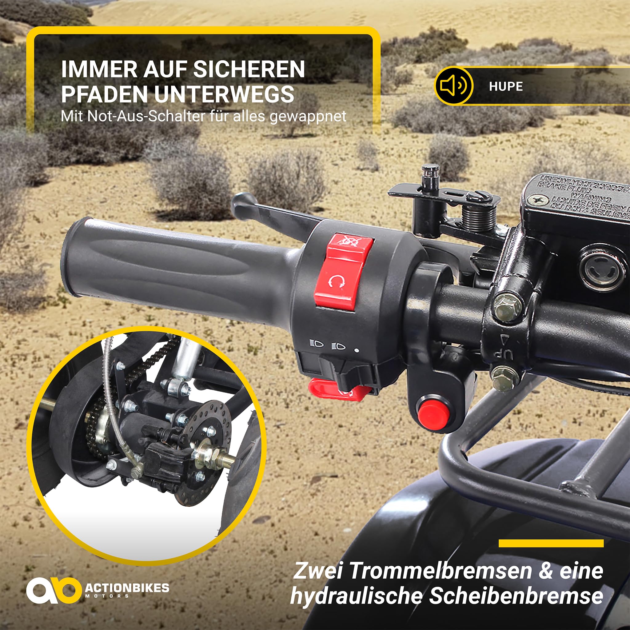 Actionbikes Motors Kinder Quad Elektro ATV S-8 Farmer | 𝟒𝟖 Volt 𝟭𝟬𝟬𝟬 Watt Motor bis 𝟐𝟬 km/h - Kinderquad - Pocket Quad - Scheibenbremsen - Miniquad - Für Kinder ab 8 Jahren (Schwarz)