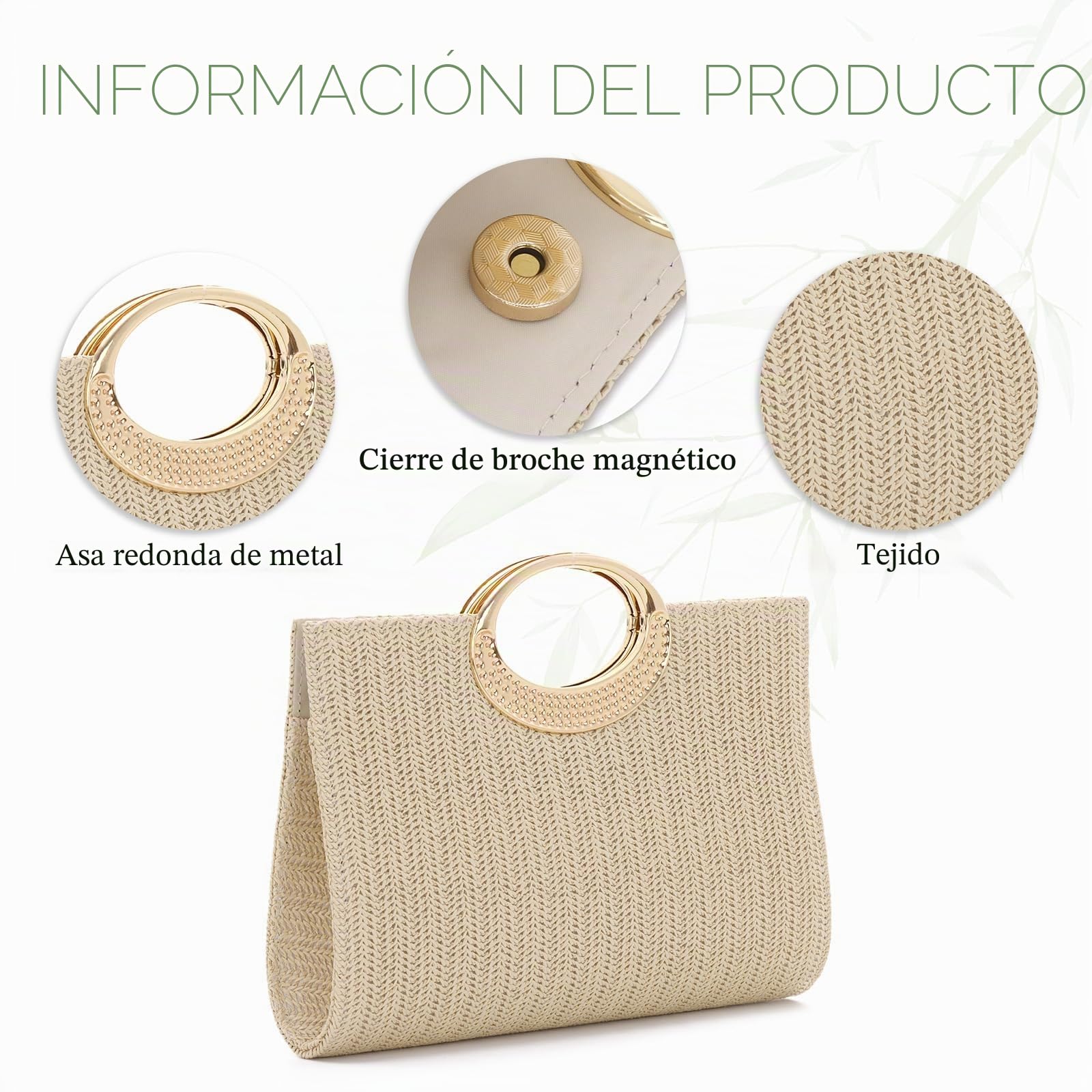 EVEOUT Clutch de Paja Trenzada para Mujer Boho Chic Bolso Tejido para Fiesta Bodas Verano Cartera de Mano Rafia Sintética para Playa Vacaciones
