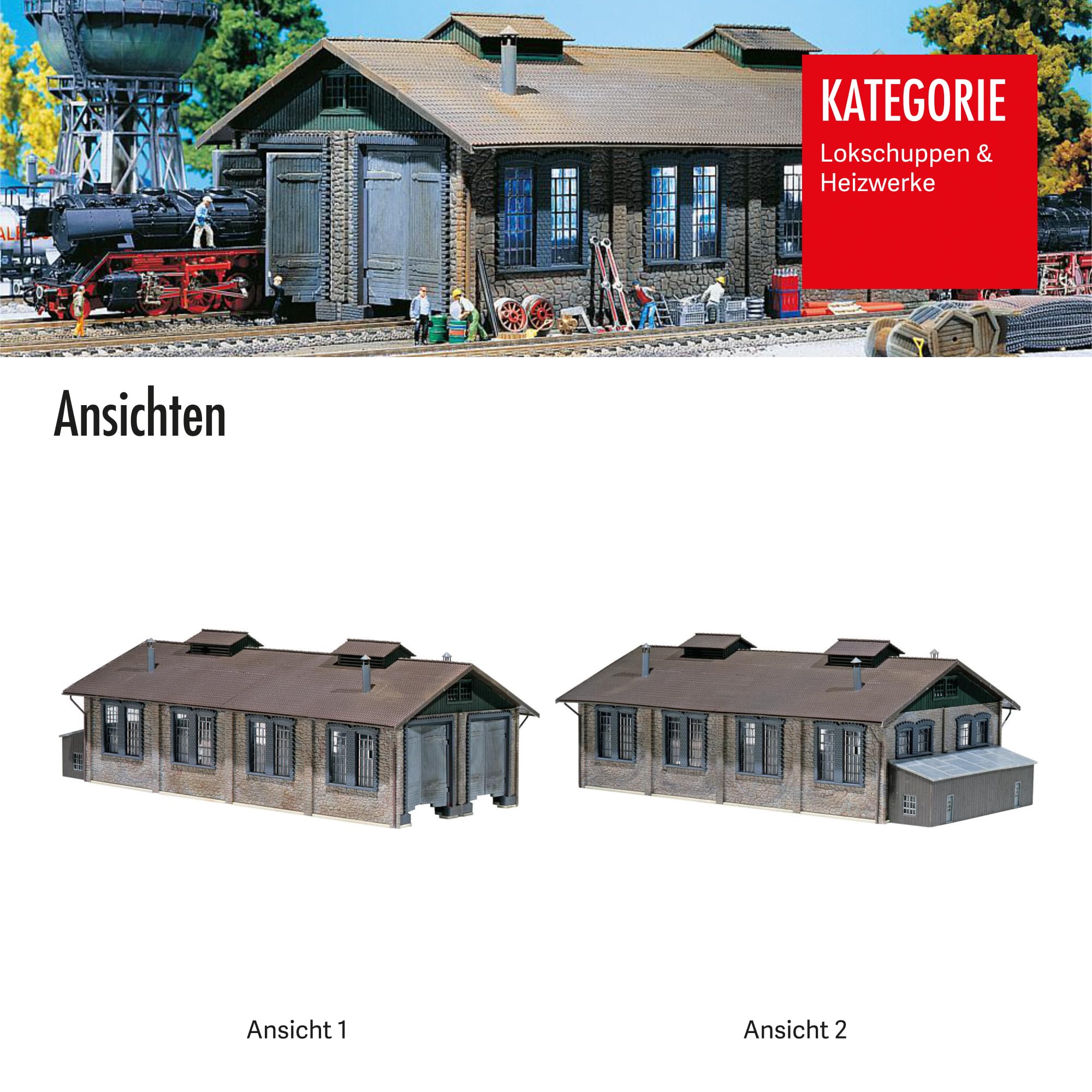 FALLER Lokschuppen 2-ständig Modellbausatz mit 126 Einzelteilen 365 x195 x130mm I Modelleisenbahn Zubehör H0 Gebäude I Modelleisenbahn H0 Lokwerkstatt, Weiß