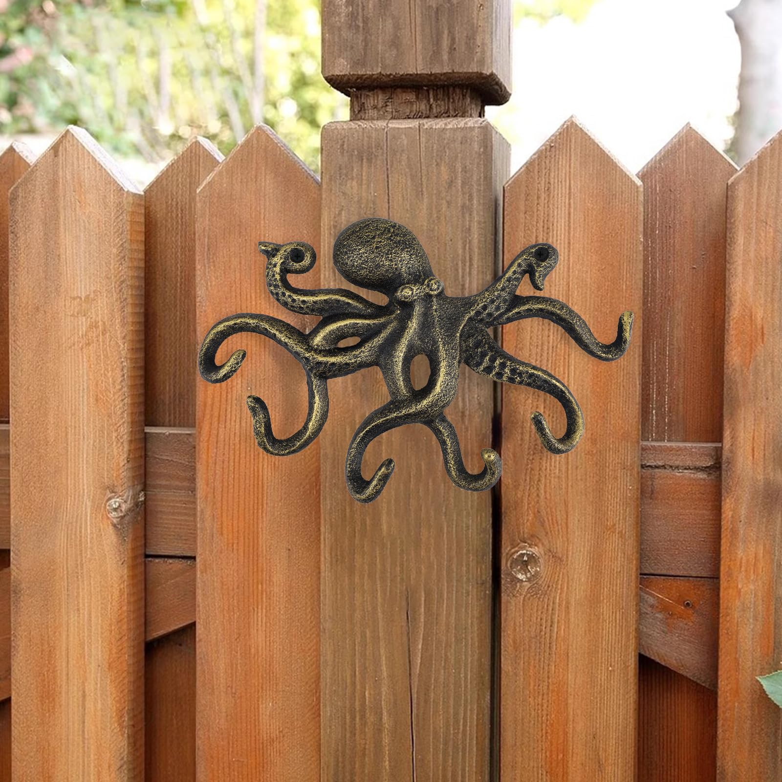 efuturetime Colgador Pared de Pulpo, Gancho de Pared de Hierro con Tornillos, Rústico Percheros de Pared para Colgar Ropa Llaves Sombreros Bolsos, Oro-Negro