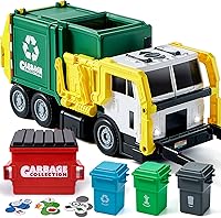 JOYIN Large Friction Powered Garbage Truck Toy Set with Dumpster, Trash Bins & Learning Cards - Toddler Kids Gift Ages 3+