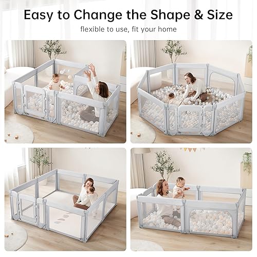 Miniatura 9 de Corralito para bebés con puerta, corralito plegable para bebés y niños pequeños, corralito ajustable para bebés, patio de juegos grande, negro