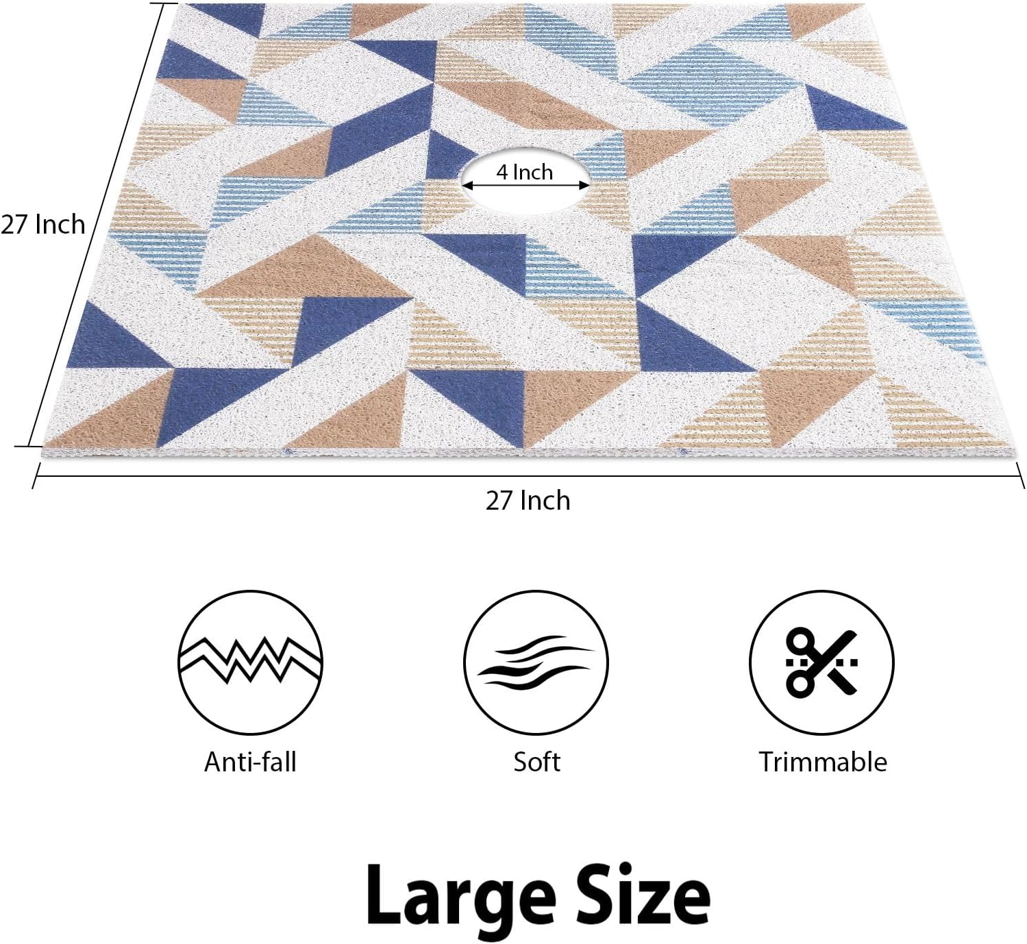 Square Shower Mat, Yonala 27 x 27 Inch Stylish Non Slip Shower Mats for Inside Shower with Central Drain Hole, Soft Trimmable PVC Loofah Anti Slip Shower Mat for Walk in Shower Stall, Quick Drying - Image 2