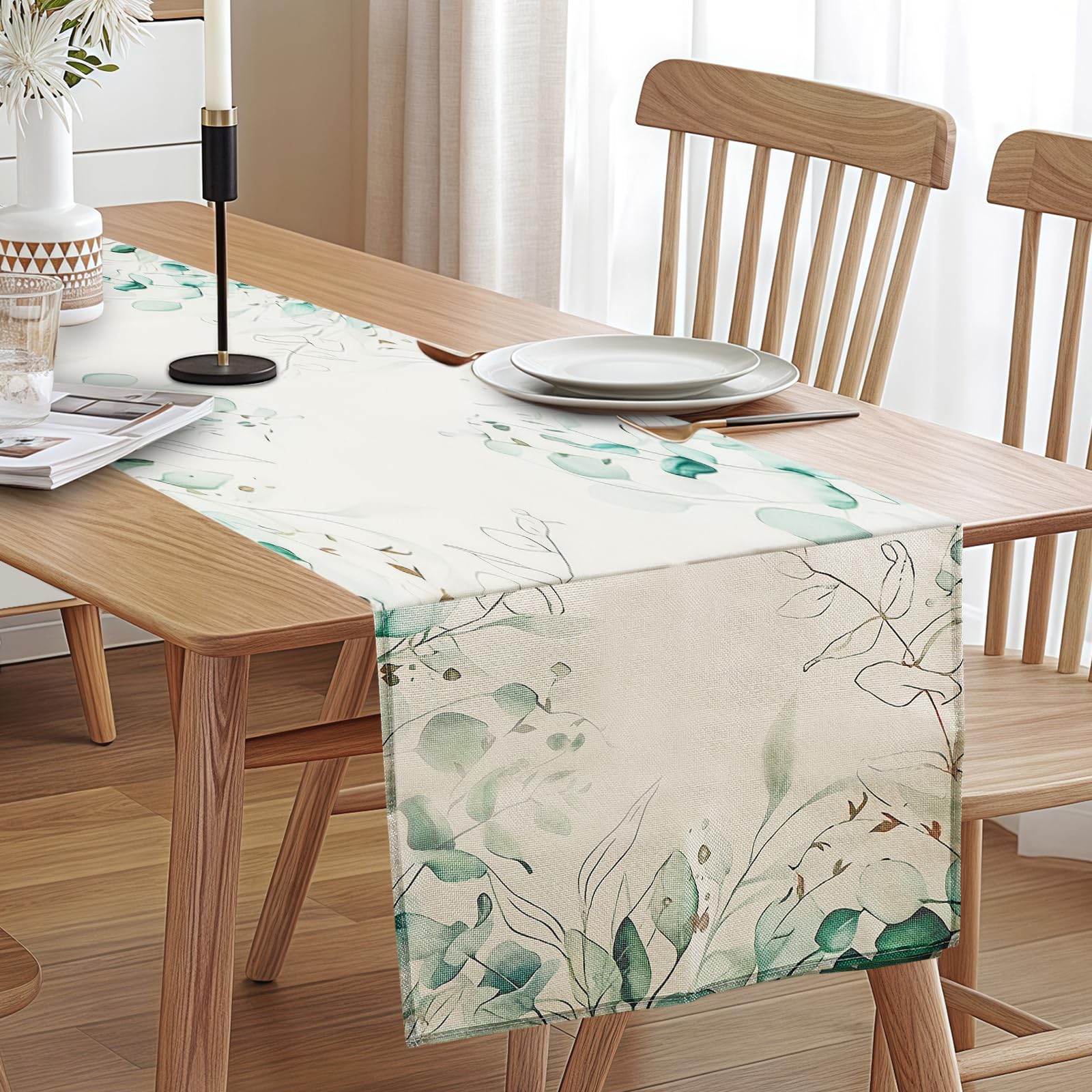 Runner Da Tavolo Moderno Verde Eucalipto – Impermeabile E Lavabile, Effetto Lino, 40x180 Cm, Per Cucina E Tavola