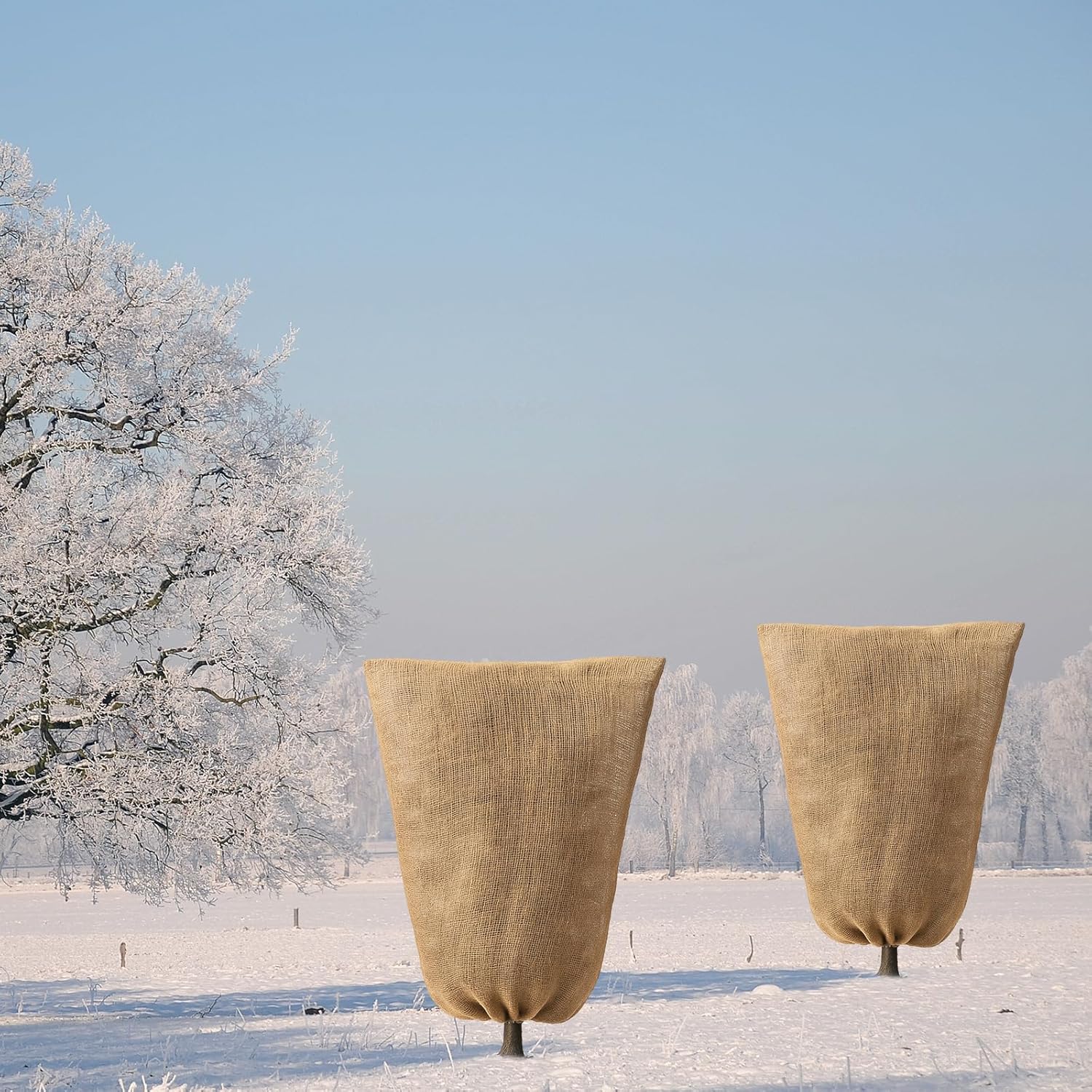 2 Pcs 70" x 45" Burlap Winter Plant Cover Bags Large Reusable Plant Covers Freeze Protection Bags with Zipper Drawstring for Outdoor Plants Fruit Tree Potted