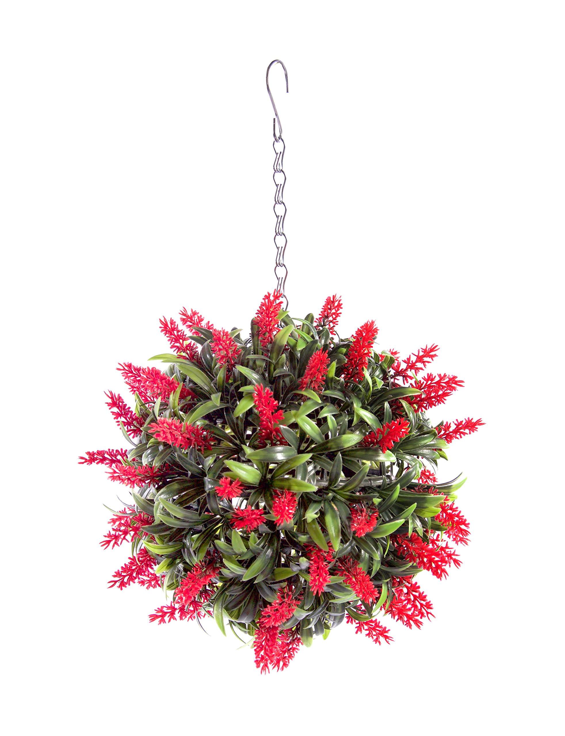 Best Artificial Red Lush Long Leaf Lavender Hanging Flower Ball Topiary Grass **Uv Fade Protected** (24Cm)